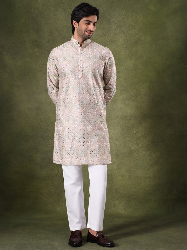 Natural Mirror Work Festive Kurta Set
