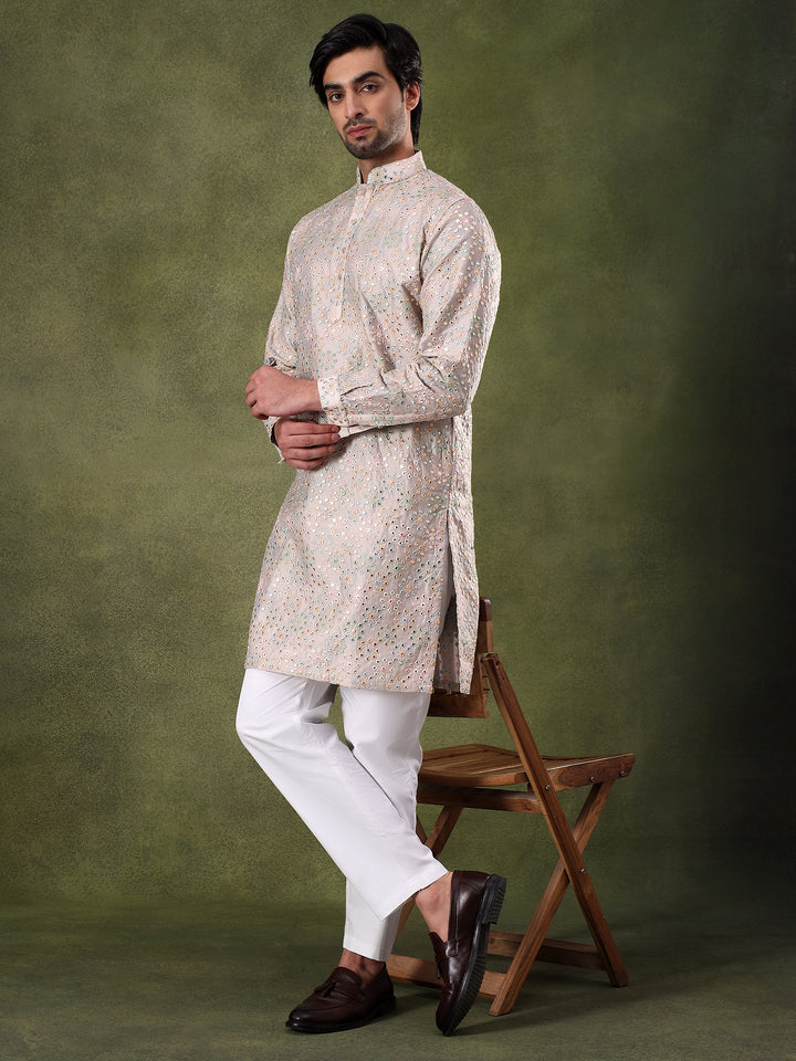 Natural Mirror Work Festive Kurta Set
