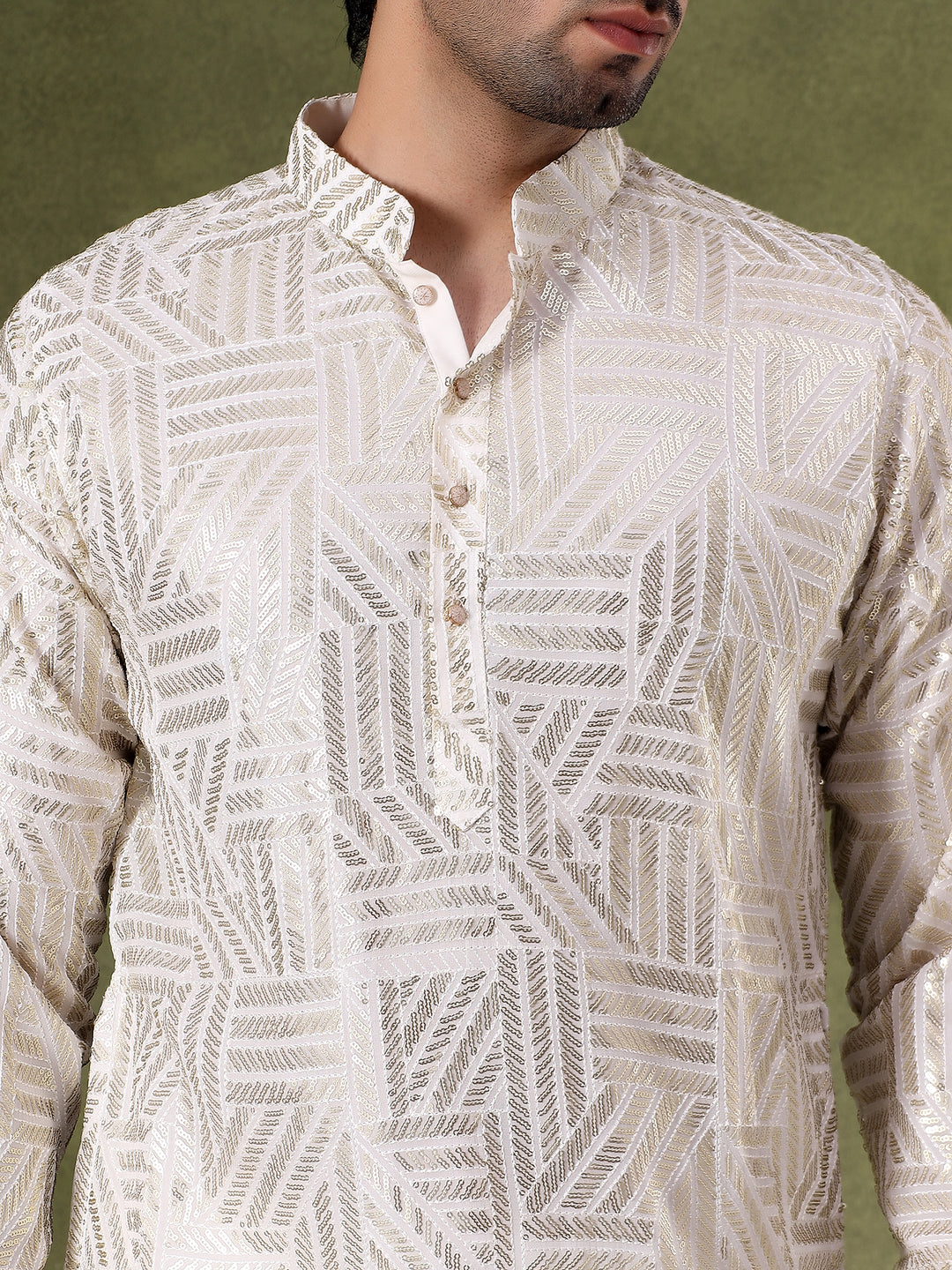 Fawn Geometric Sequins Embroidered Kurta Set