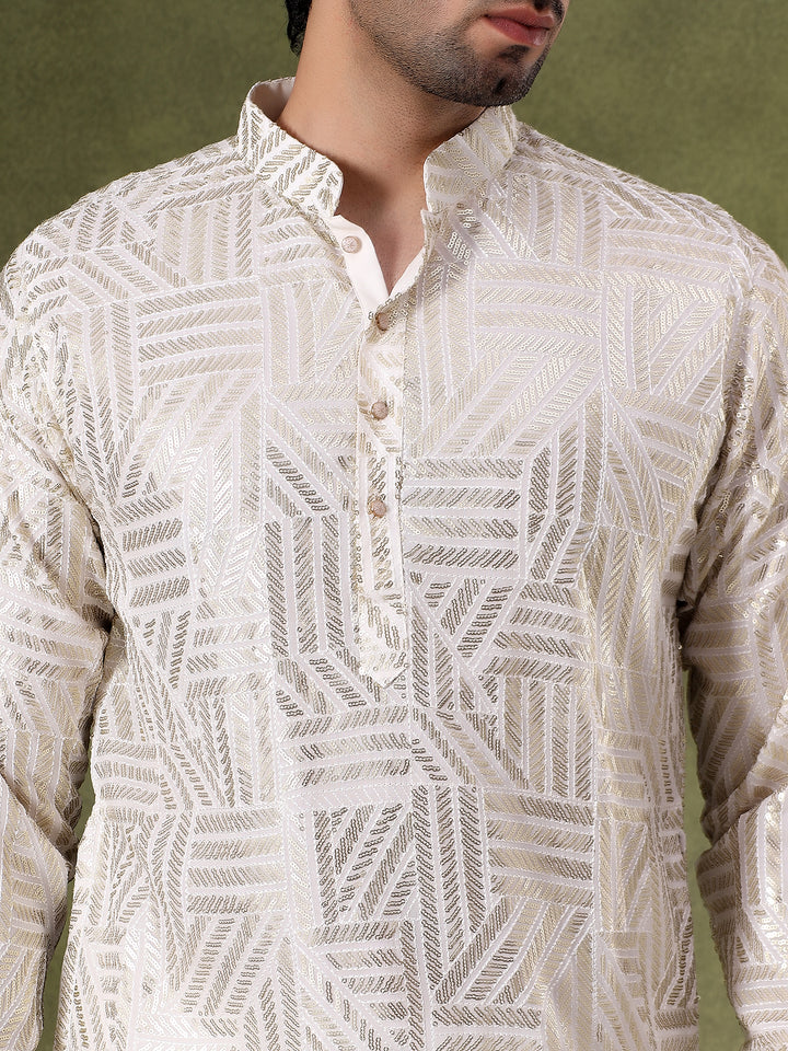 Fawn Geometric Sequins Embroidered Kurta Set