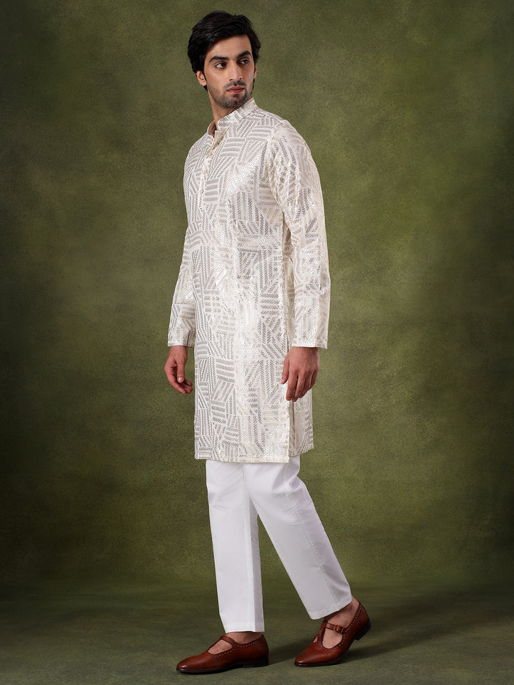 Fawn Geometric Sequins Embroidered Kurta Set