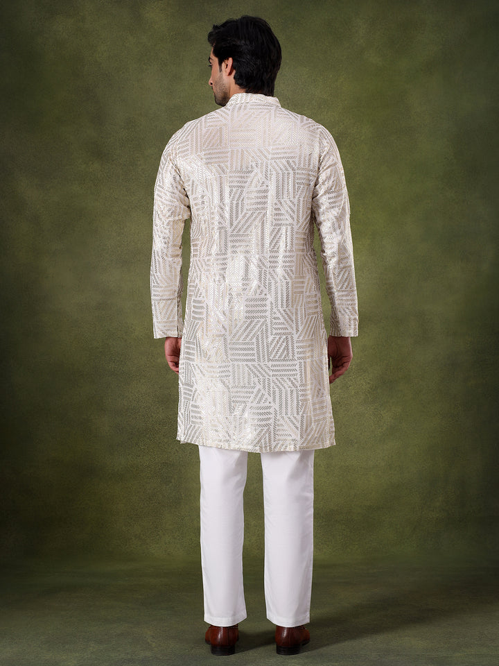 Fawn Geometric Sequins Embroidered Kurta Set