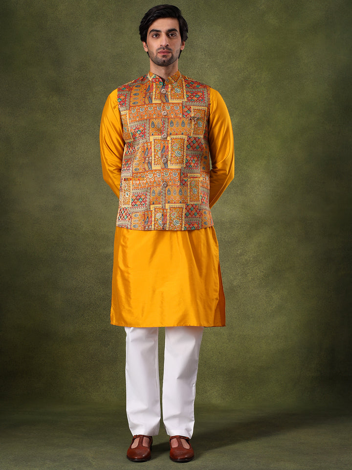 Yellow Bandhani Kurta Jacket Set
