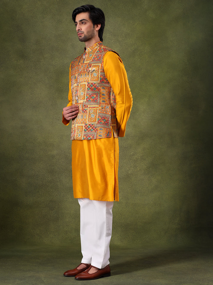 Yellow Bandhani Kurta Jacket Set