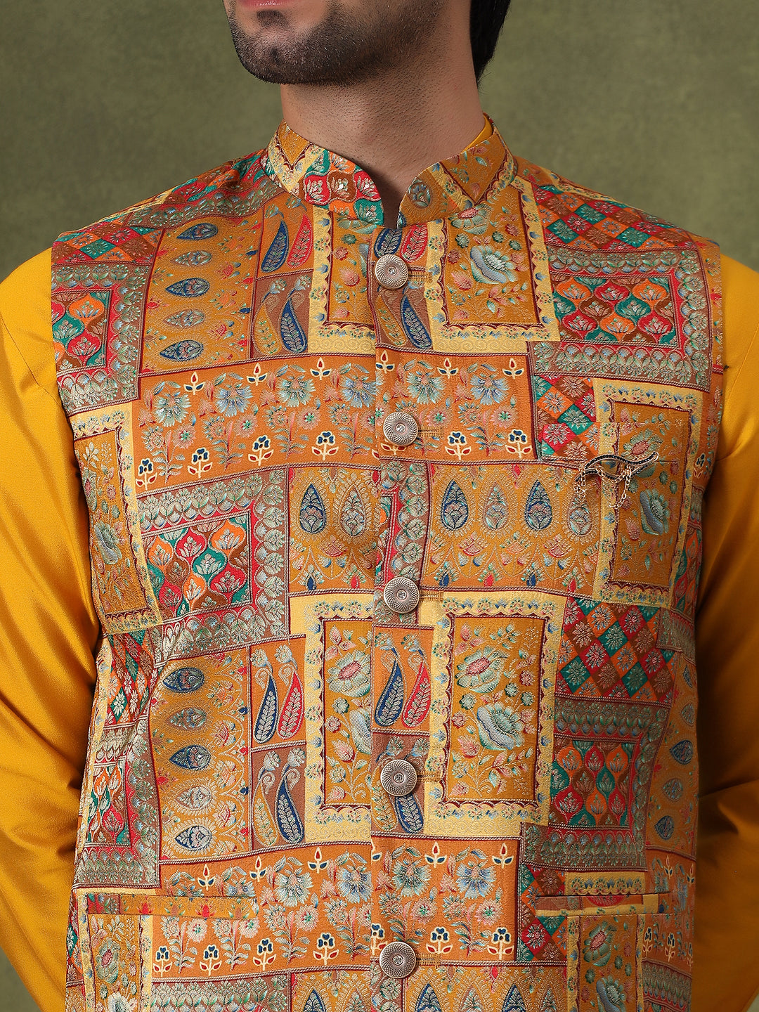 Yellow Bandhani Kurta Jacket Set