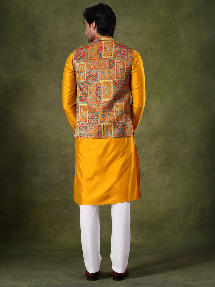 Yellow Bandhani Kurta Jacket Set