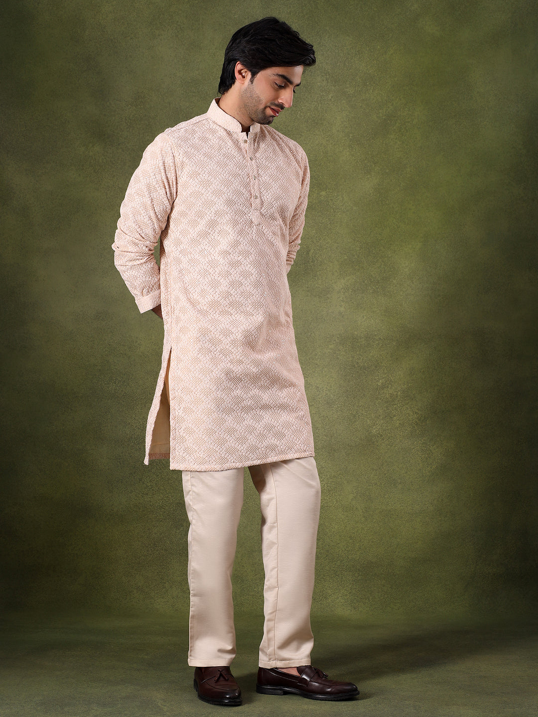 Fawn Subtle Work Ethnic Kurta Set