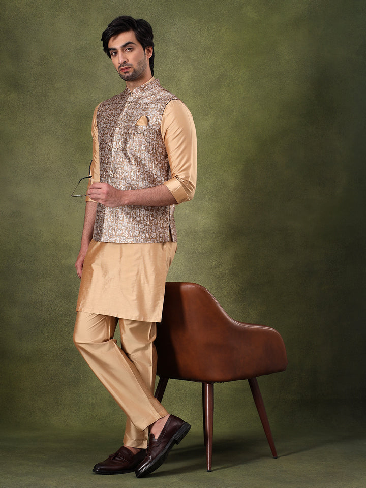 Natural Geometric Print Kurta Set