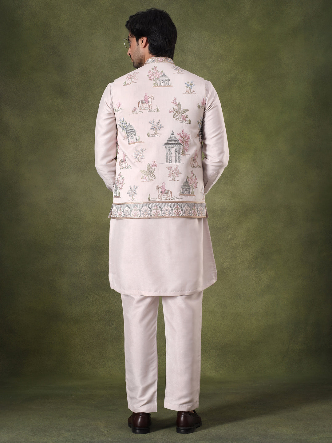 Cream Embroidered Nehru Jacket Set