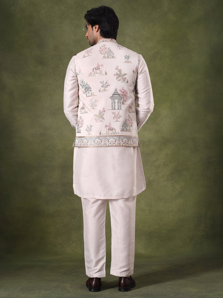 Cream Embroidered Nehru Jacket Set