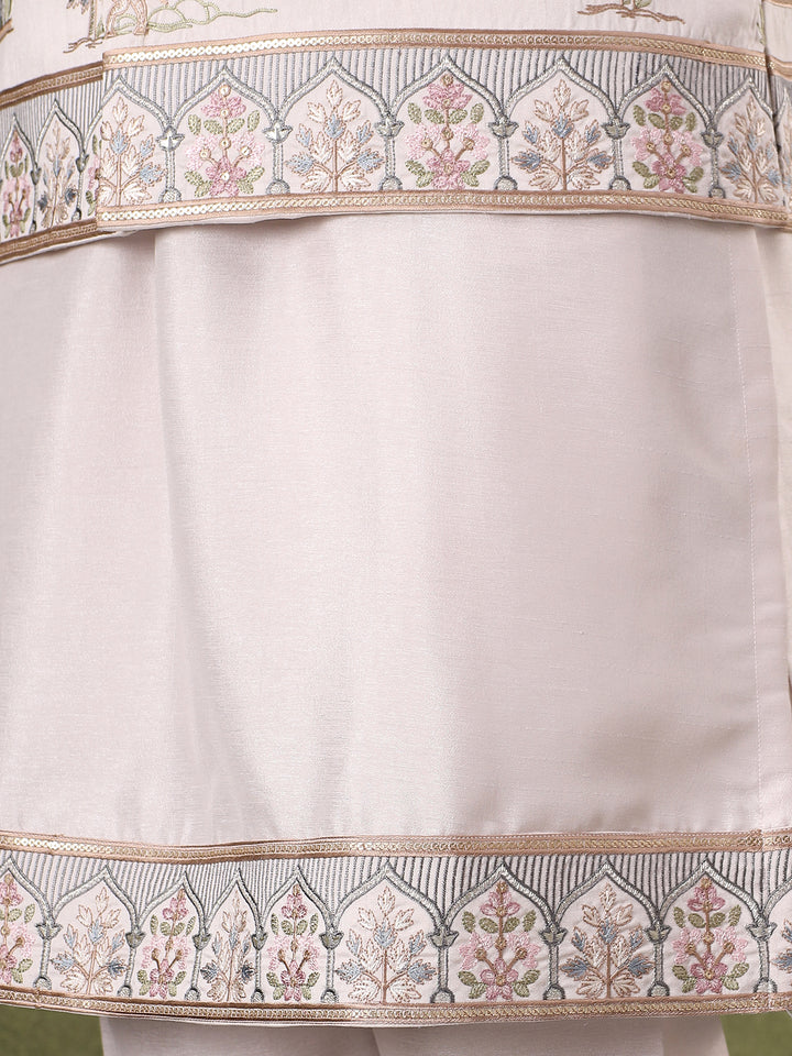 Cream Embroidered Nehru Jacket Set