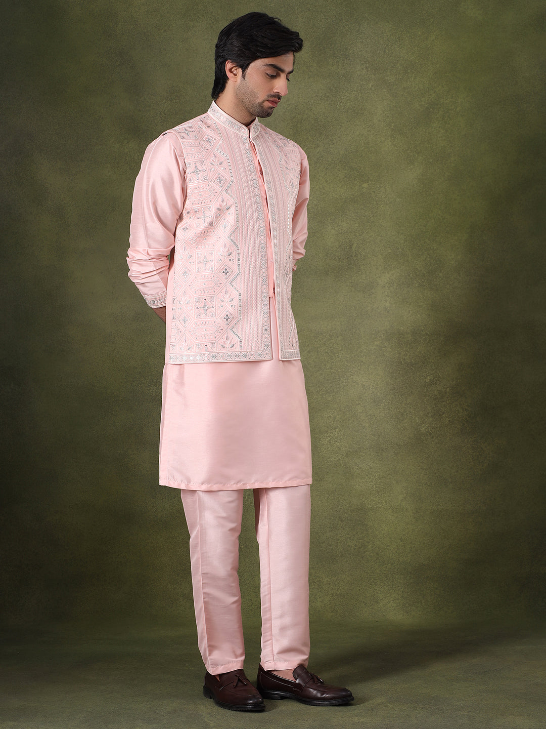 Pink Mirror Work Kurta Set