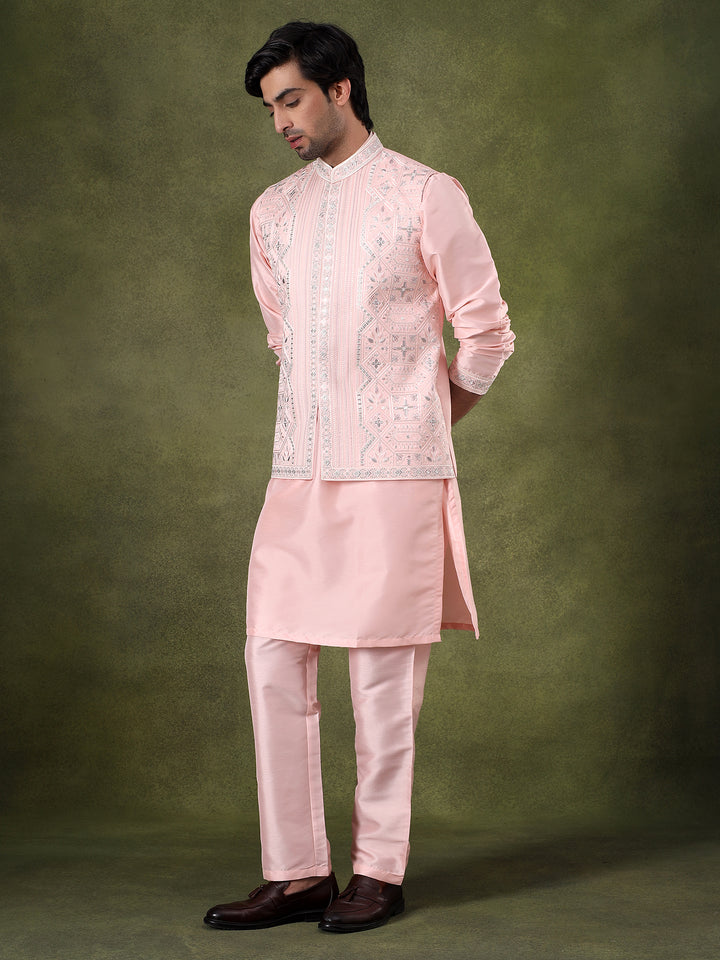 Pink Mirror Work Kurta Set