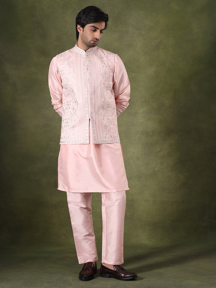 Pink Mirror Work Kurta Set