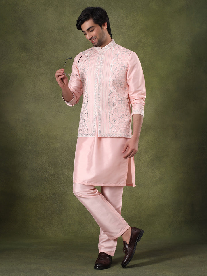 Pink Mirror Work Kurta Set
