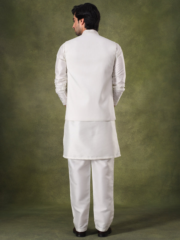 White Sleeveless Jacket Kurta Set
