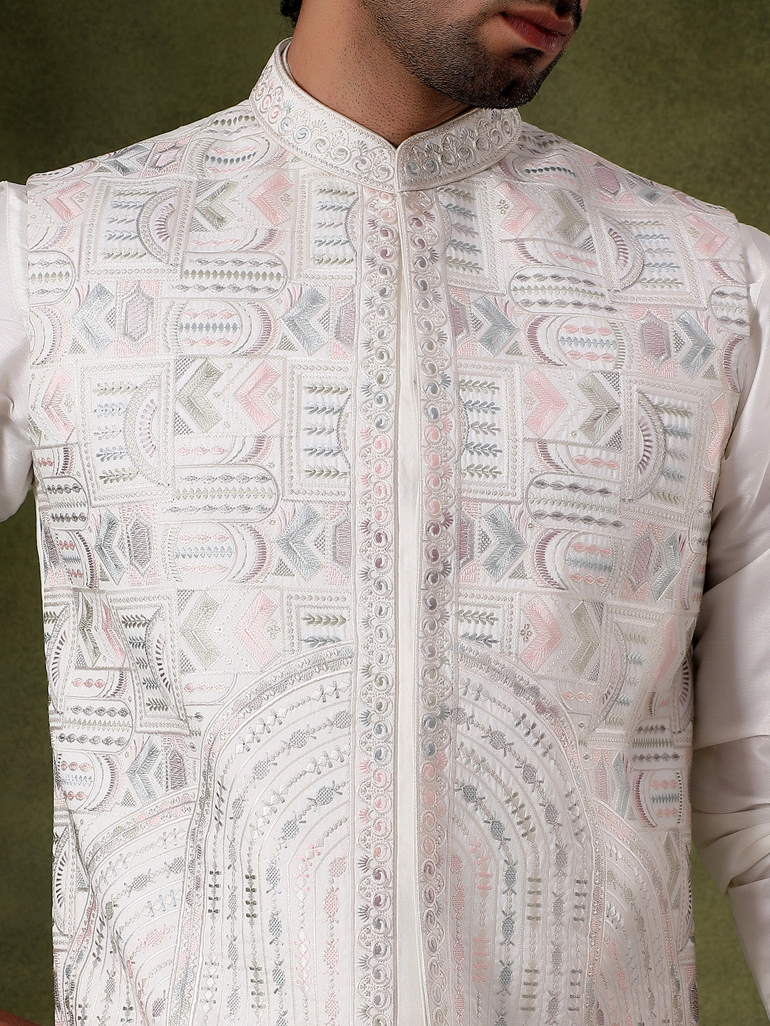 White Sleeveless Jacket Kurta Set
