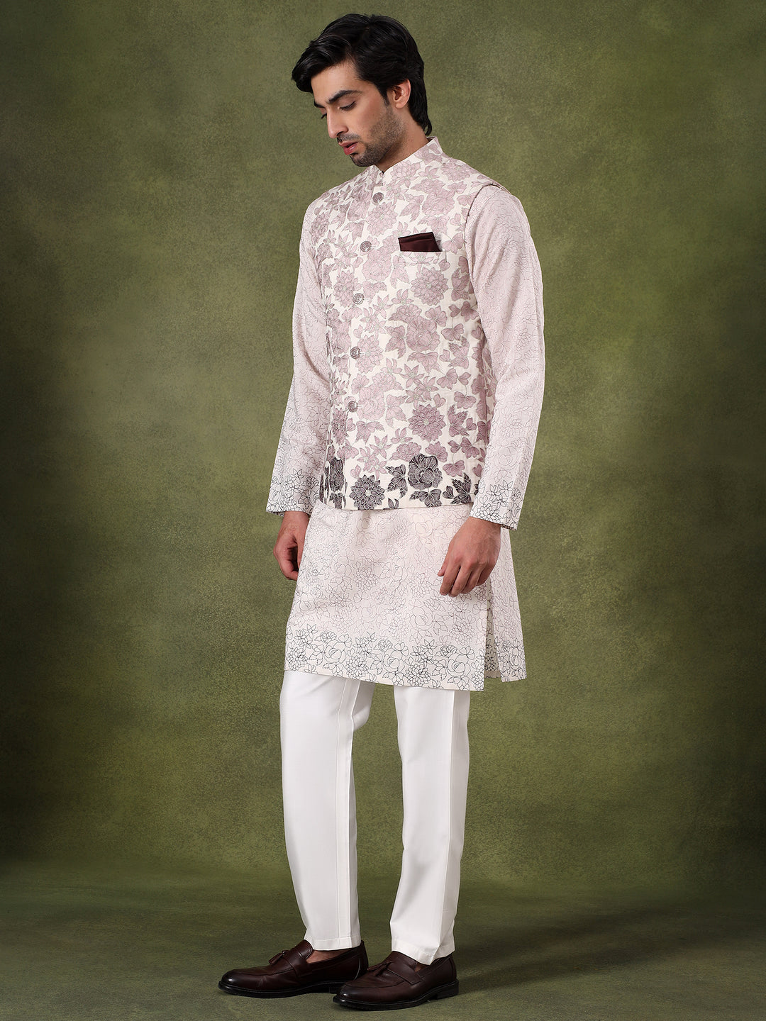 Peach Embroidered Kurta Jacket Set