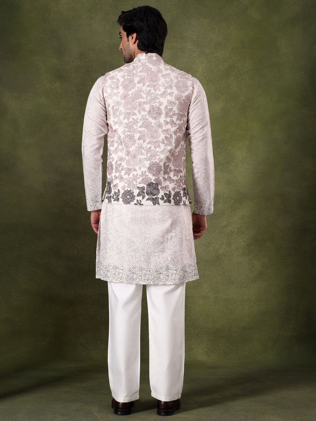 Peach Embroidered Kurta Jacket Set