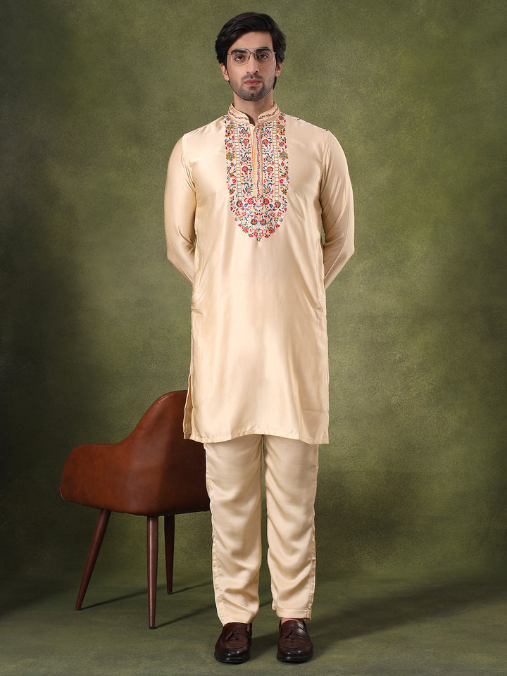 Fawn Regal Embroidered Kurta Set