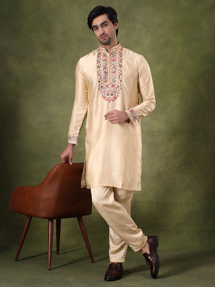 Fawn Regal Embroidered Kurta Set