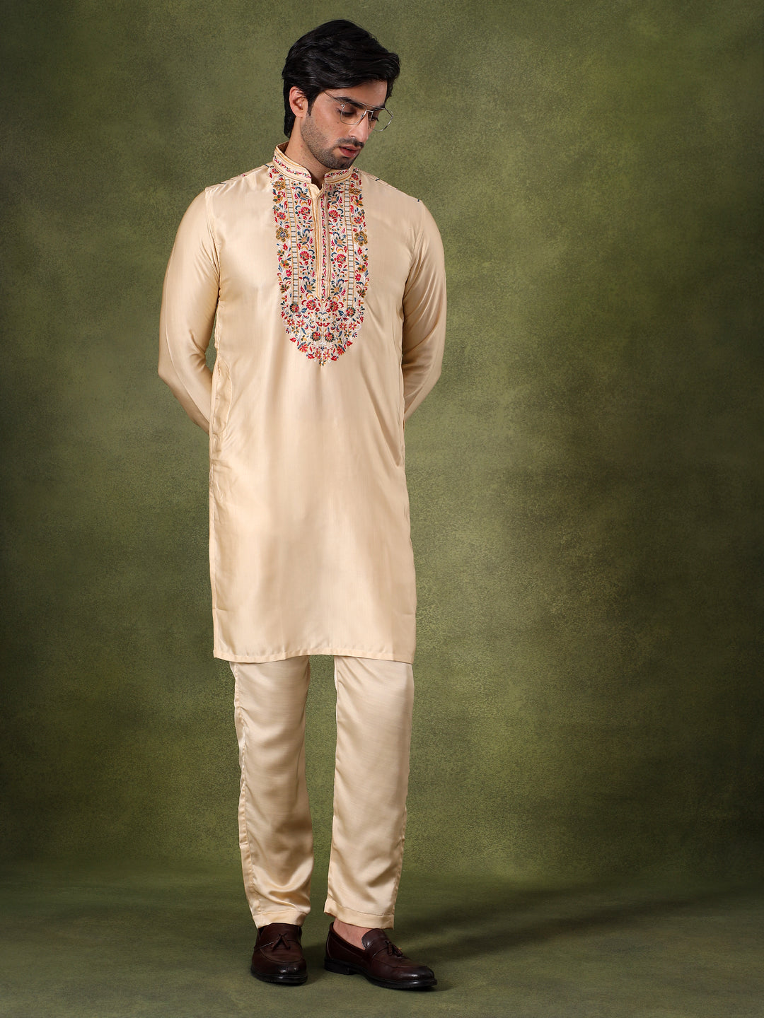 Fawn Regal Embroidered Kurta Set