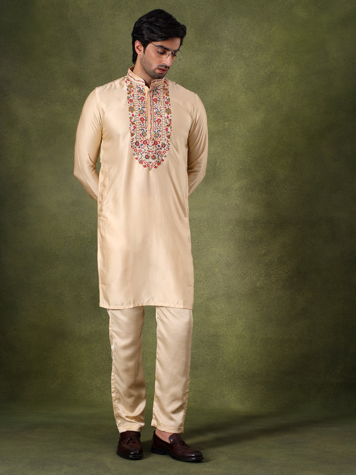 Fawn Regal Embroidered Kurta Set
