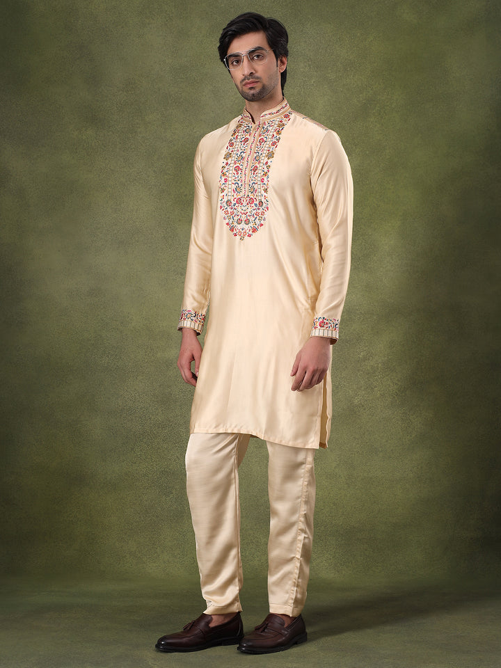 Fawn Regal Embroidered Kurta Set