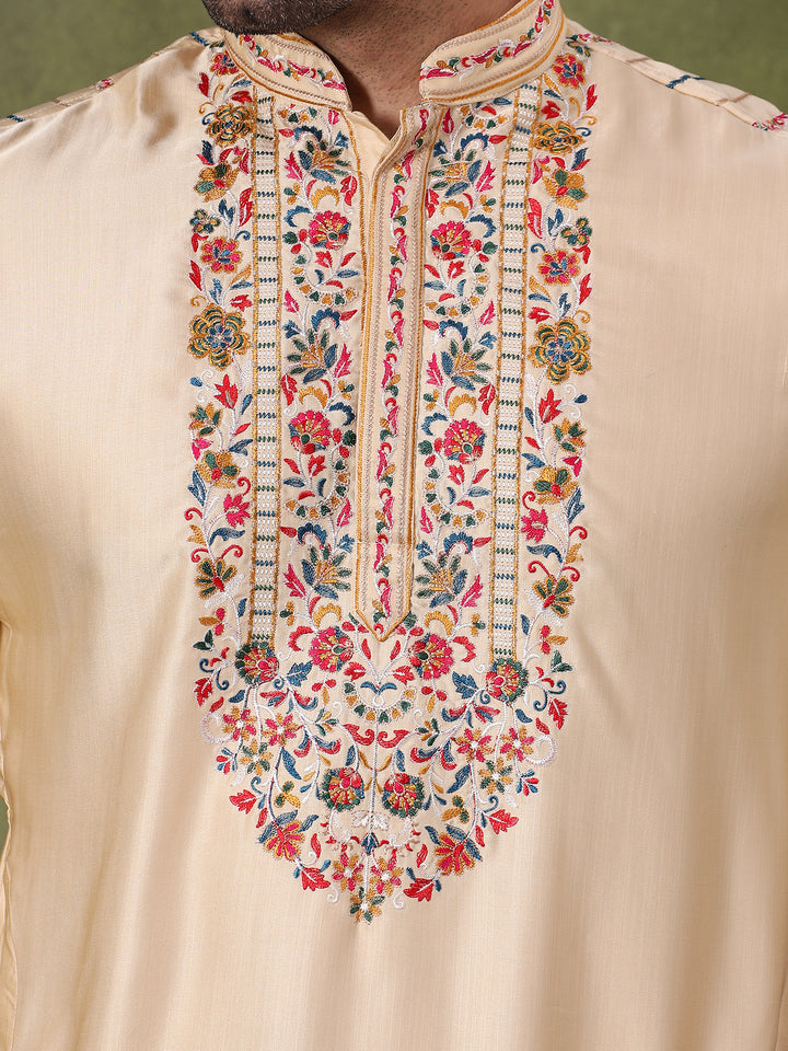 Fawn Regal Embroidered Kurta Set