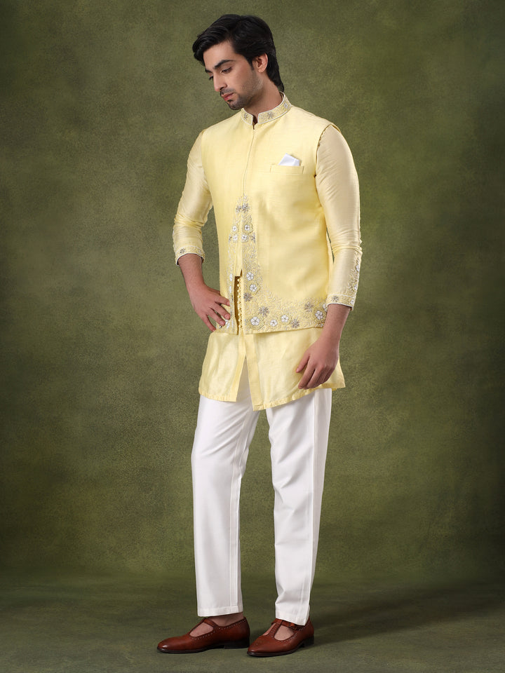 Lemon Yellow Embroidered Kurta Set