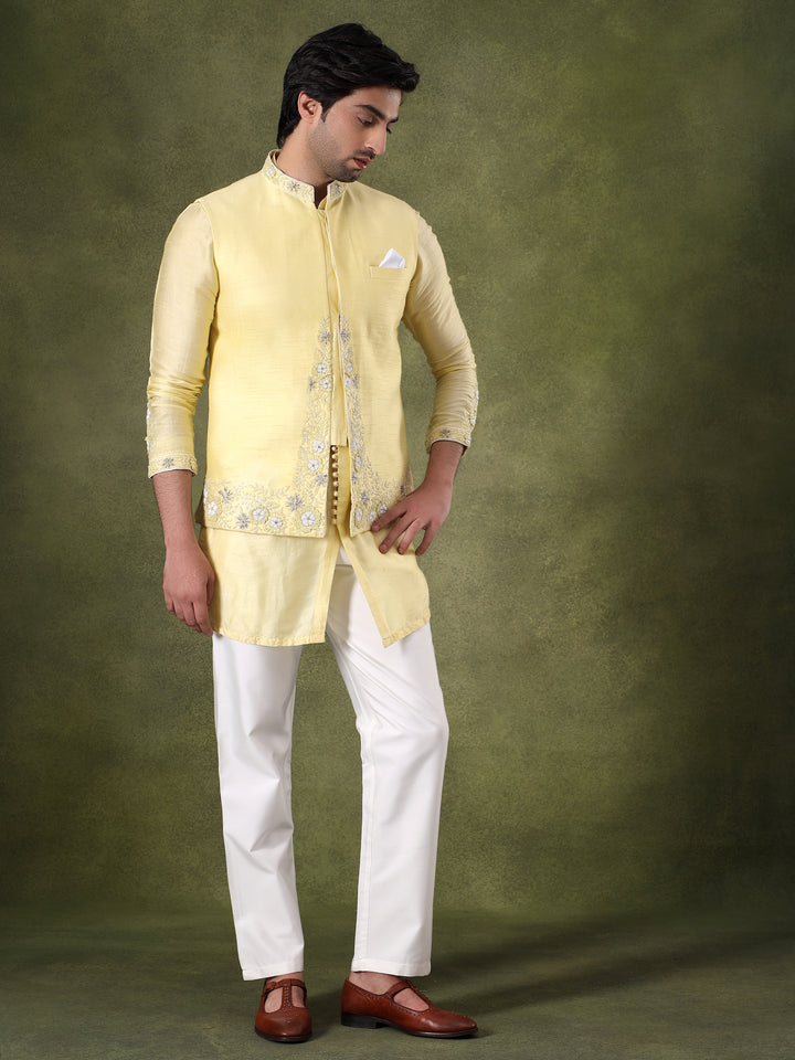 Lemon Yellow Embroidered Kurta Set