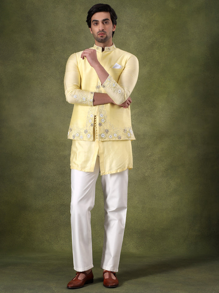 Lemon Yellow Embroidered Kurta Set