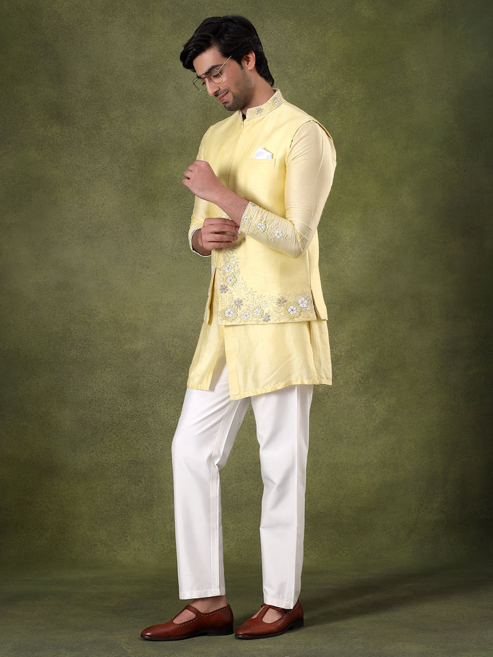 Lemon Yellow Embroidered Kurta Set