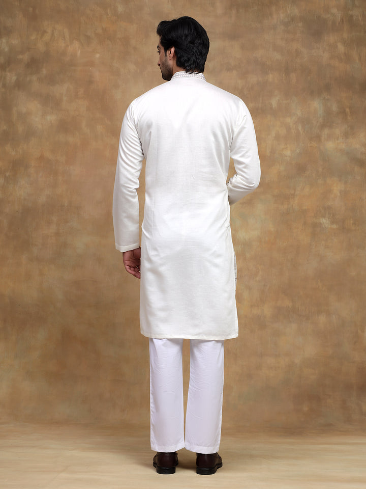 White Paisley Embroidered Kurta Set