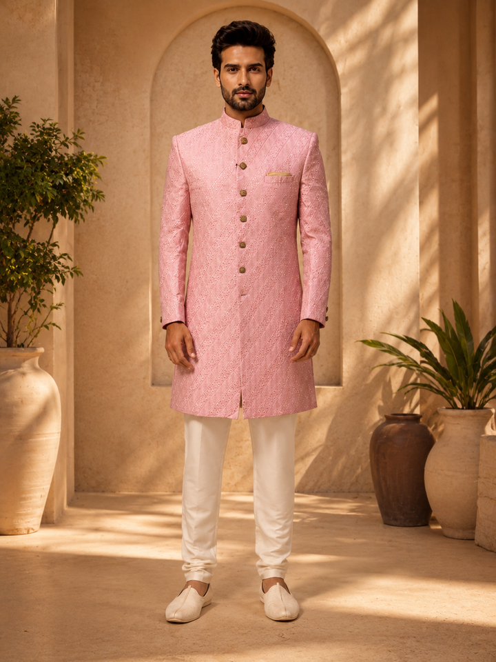 Pink Embroidered Indo Western Sherwani
