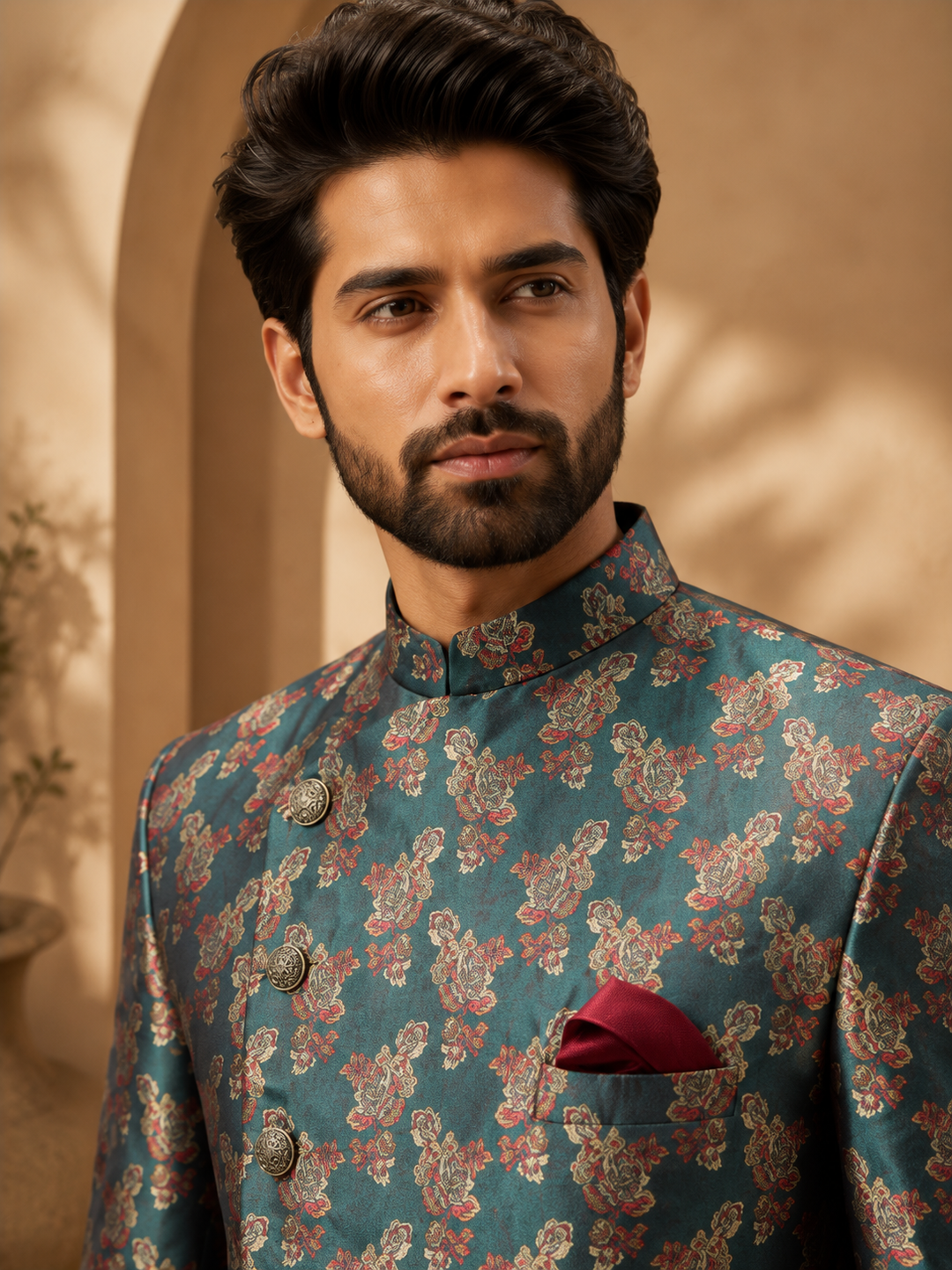 Teal Floral brocade Indo Western Set