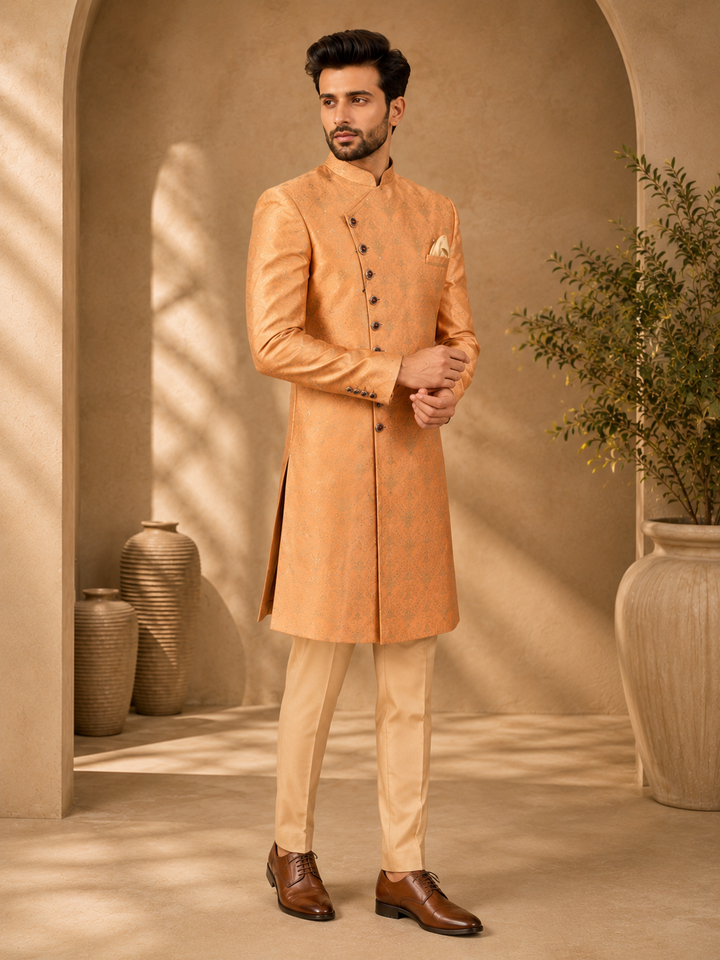 Peach brocade Indo Western