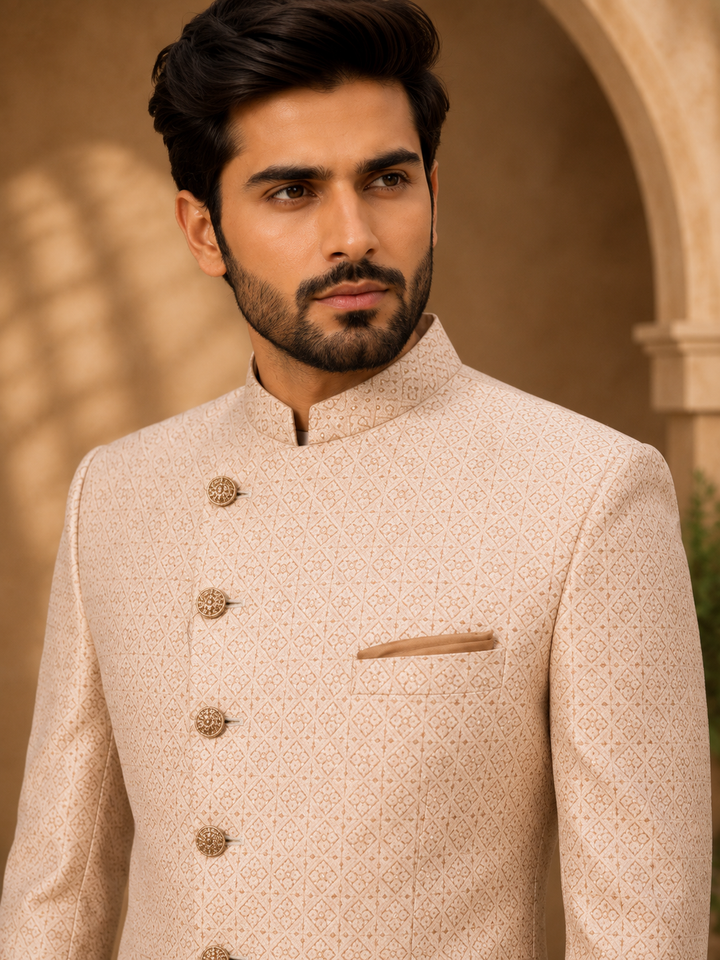 Light peach brocade Indo Western