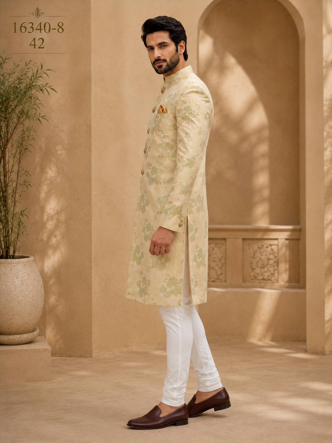 Gold floral brocade Indo Western Set