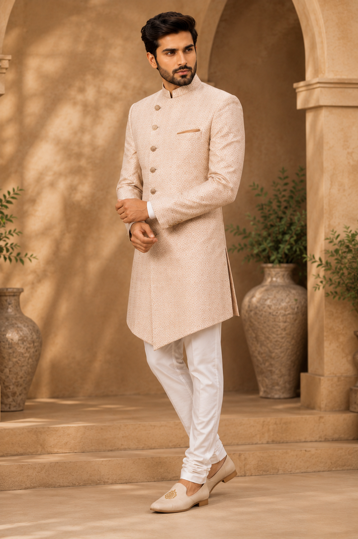 Light peach brocade Indo Western