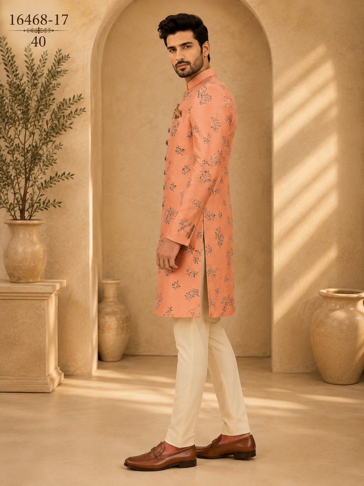 Peach jacquard Indo Western Set