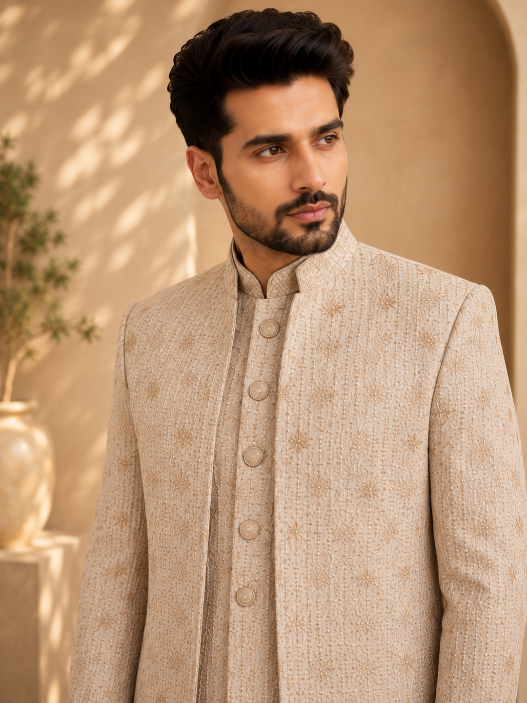 Fawn double pattern look Indo Western embroidered Design