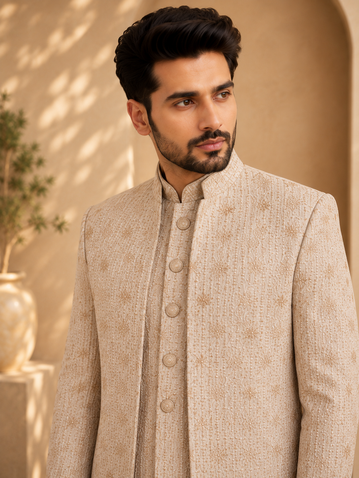 Fawn double pattern look Indo Western embroidered Design