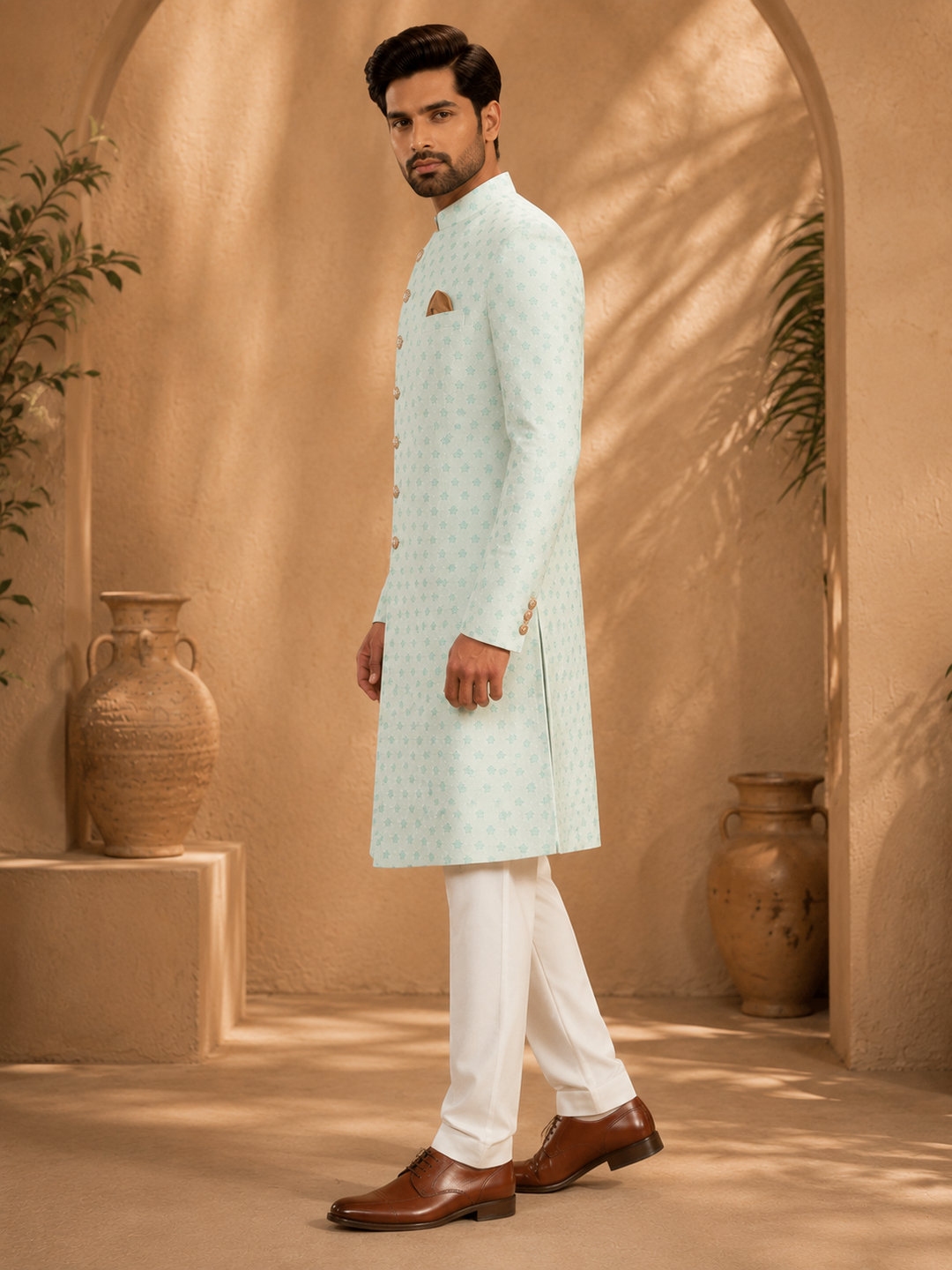 Mint Green brocade Indo Western