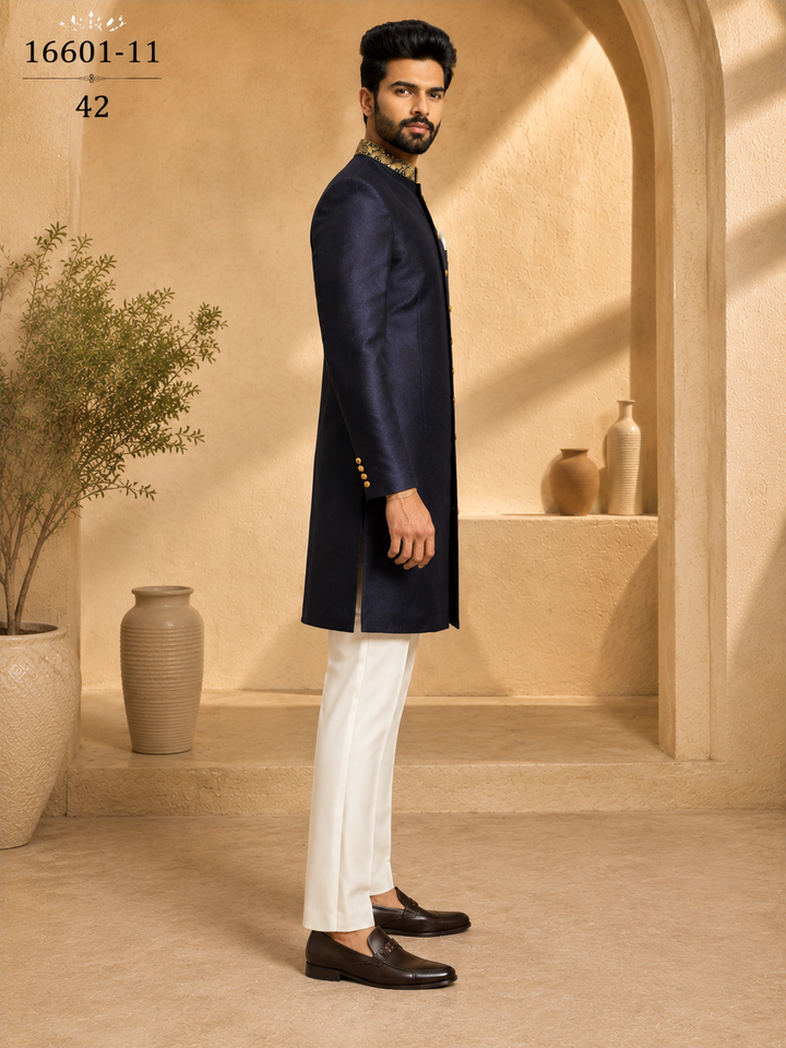 Navy Blue Indo Western with Embroidered Collar