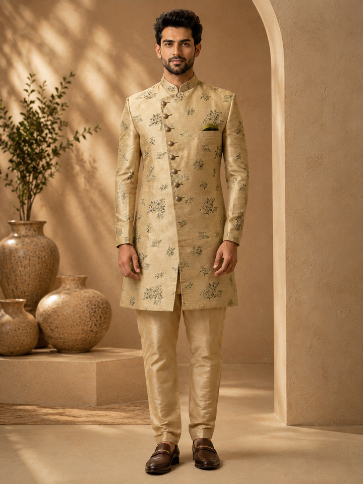 Gold Indo Western with Floral brocade design
