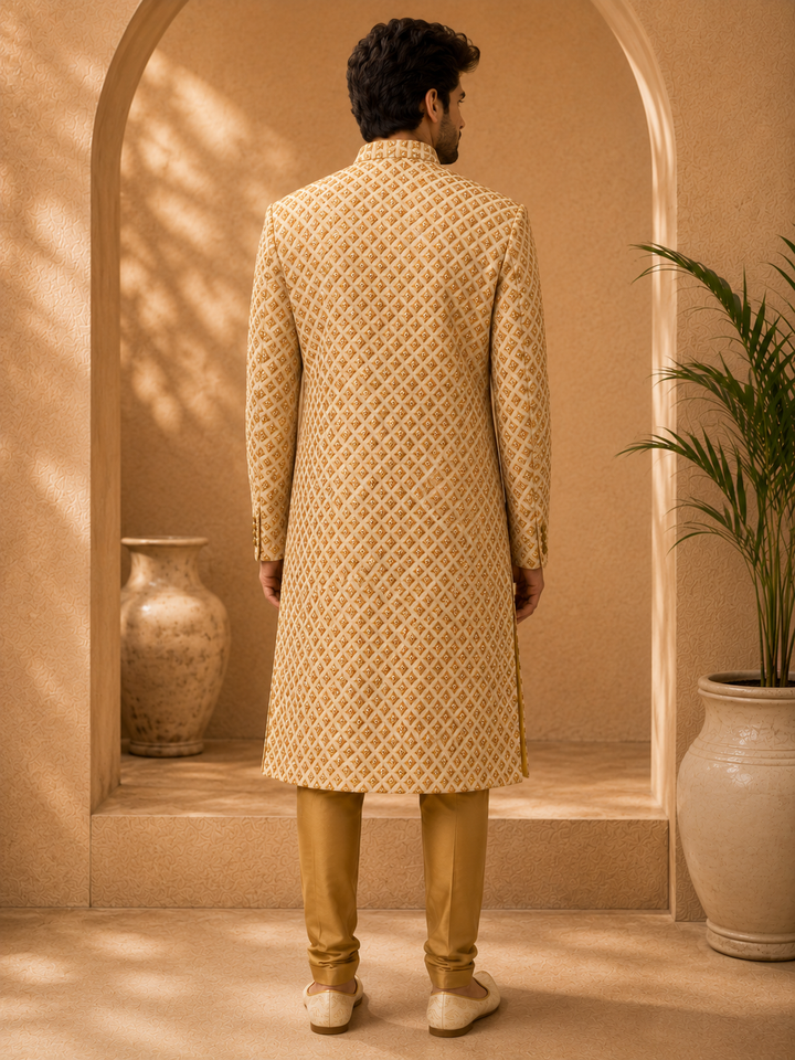 Gold Indo Western Embroidered Diamond Pattern  with mirrors