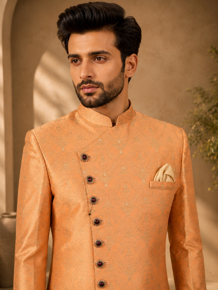 Peach brocade Indo Western