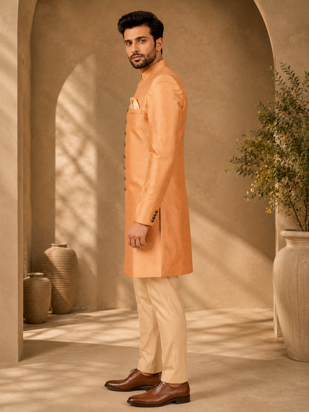 Peach brocade Indo Western