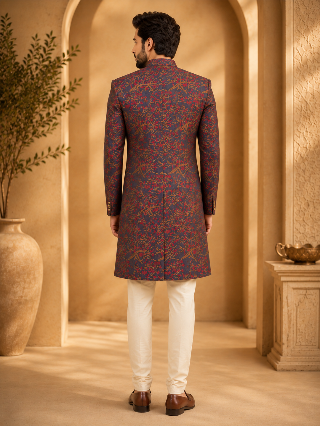 Charcoal Indo Western with  Printed Design